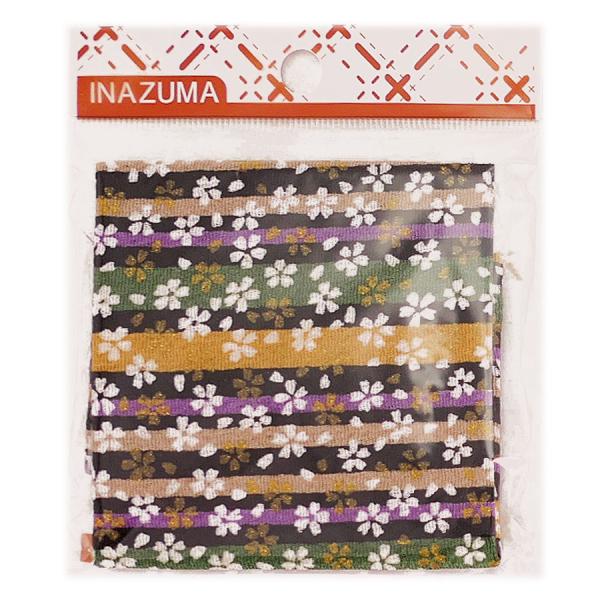 ちりめんカットクロス・彩り縞に小桜(黒/緑) 23×33cm