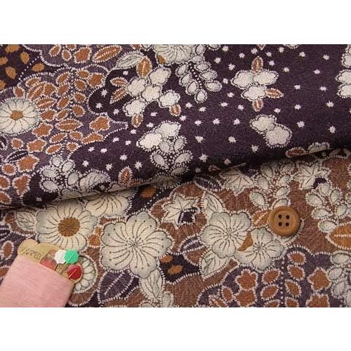ちりめん生地・辻が花調和花模様(深紫) 10cm単位 切り売り