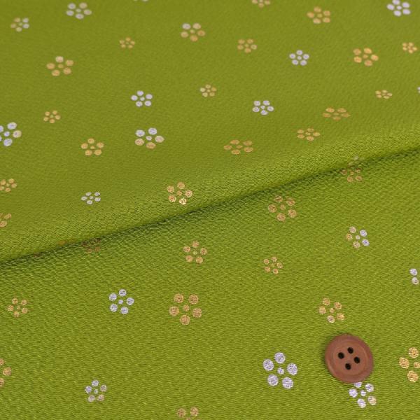 小幅ちりめん生地 干支向き 金銀梅鉢 (黄緑) 10cm単位 切り売り