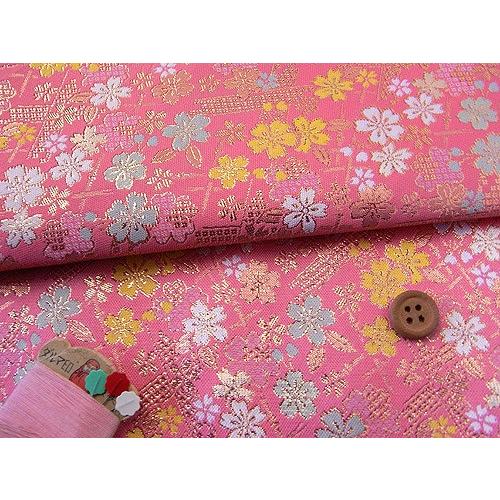 金襴生地(金らん)竹垣に桜(ピンク) 10cm単位 切り売り