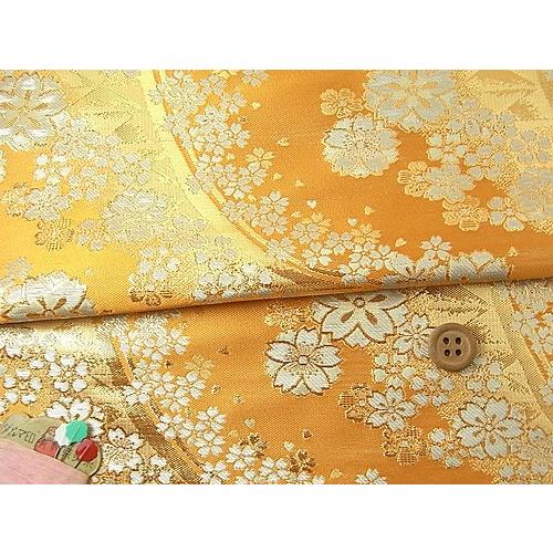 金襴生地(金らん)流麗銀桜(山吹色) 10cm単位 切り売り