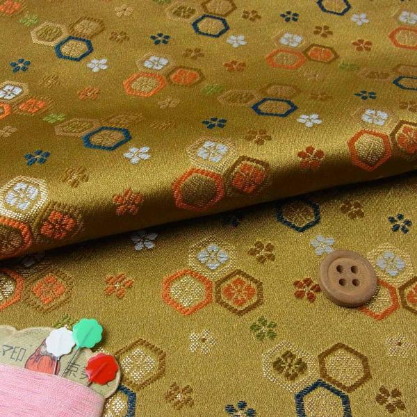 金襴生地(金らん)花菱亀甲(おうど色) 10cm単位 切り売り