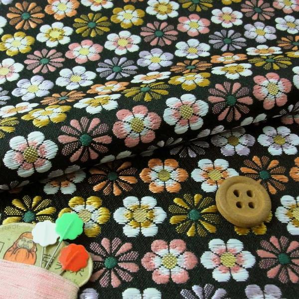 金襴生地(金らん)花じゅうたん(黒) 10cm単位 切り売り