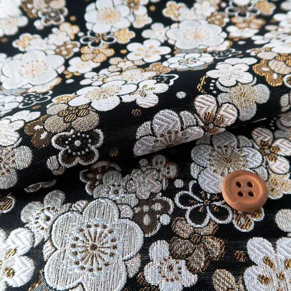 金襴生地(金らん)きらめき梅(黒) 10cm単位 切り売り