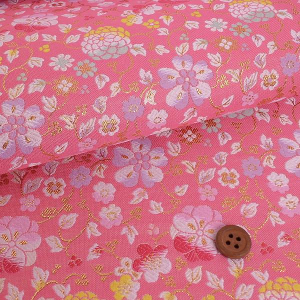 金襴生地(金らん) 夢花唐草(さんご色) 10cm単位 切り売り