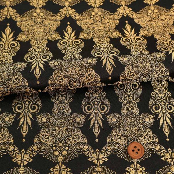 金襴生地(金らん) ゴシック調連続柄(黒/金) 10cm単位 切り売り