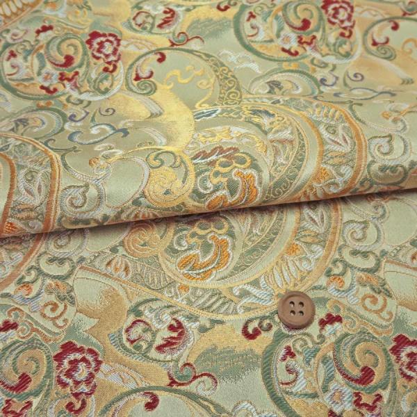 金襴生地(金らん) 蕨手唐草文様(山葵色) 10cm単位 切り売り