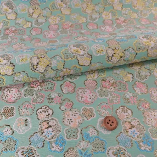 金襴生地(金らん) 梅型づくし(ミントグリーン) 10cm単位 切り売り
