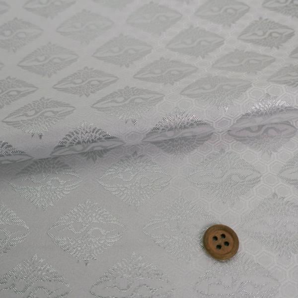 金襴生地(金らん) 向い鶴菱(白/銀) 10cm単位 切り売り