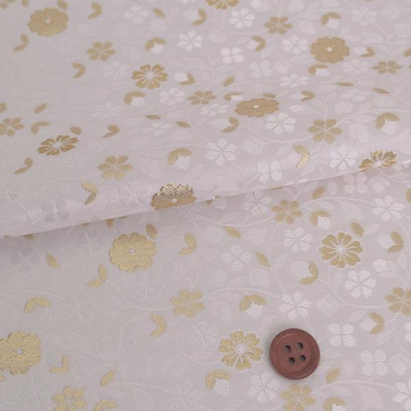 金襴生地(金らん) 優しい花の唐草模様(白) 10cm単位 切り売り
