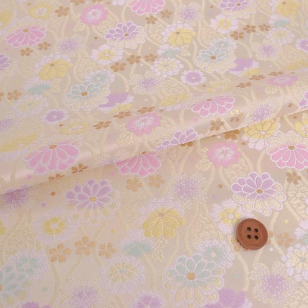 金襴生地(金らん) たてわくに菊桜(イエロー) 10cm単位 切り売り