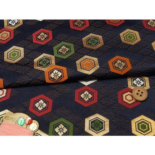金襴生地(金らん)花菱地に子持亀甲(紺) 10cm単位 切り売り