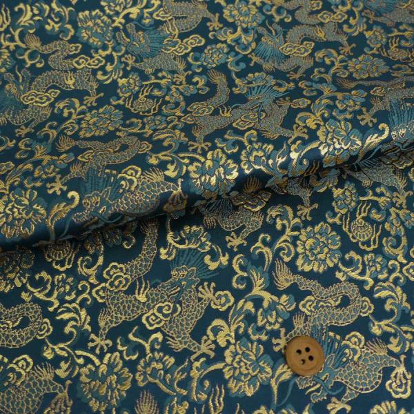金襴生地(金らん) 龍に牡丹唐草(青緑) 10cm単位 切り売り