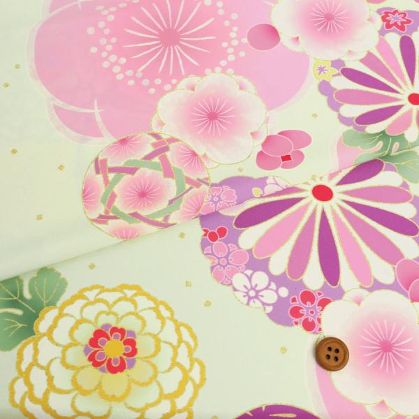 着物用洗える生地 大輪の梅と毬(ラベンダー) 10cm単位 切り売り