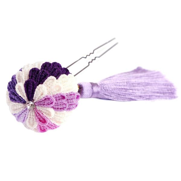 つまみ細工キット・花しごと10／紫の丸い花かんざし（丸つまみ）