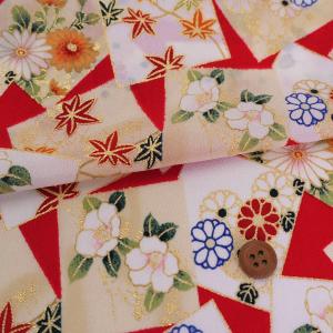金箔一越ちりめん 色紙に花と紅葉(赤) 10cm...の商品画像