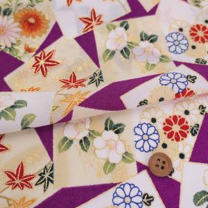 金箔一越ちりめん 色紙に花と紅葉(紫) 10cm...の商品画像
