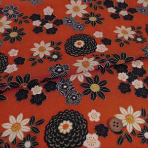 一越ちりめん生地 モダン金彩和花柄(しぶ柿色) 10cm単位