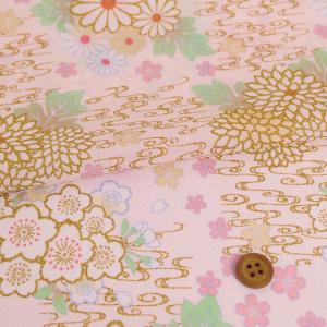 一越ちりめん生地  観世水に菊と桜(淡ピンク) 10cm単位