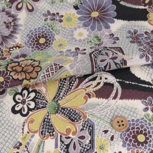 一越ちりめん・しぼりに花のし小槌文様(黒) 10cm単位