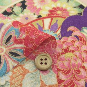 一越ちりめん生地 疋田雲に鶴と菊(紫/くすみピ...の詳細画像1