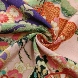 一越ちりめん生地 疋田雲に鶴と菊(紫/くすみピ...の詳細画像4