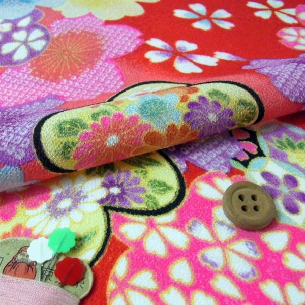 一越ちりめん・梅と桜(赤) 10cm単位 切り売り