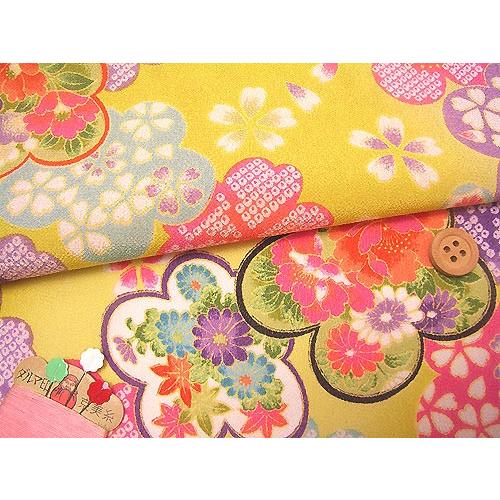 一越ちりめん・梅と桜(黄色) 10cm単位 切り売り