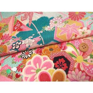 一越ちりめん・折鶴古典文様(青) 10cm単位 切り売り