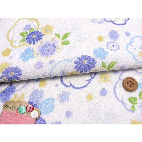 一越ちりめん・和花舞(白/ブルー) 10cm単位 切り売り
