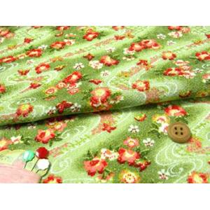 ちりめん生地・らせん流水に花と蝶(うぐいす) 10cm単位 切り売り