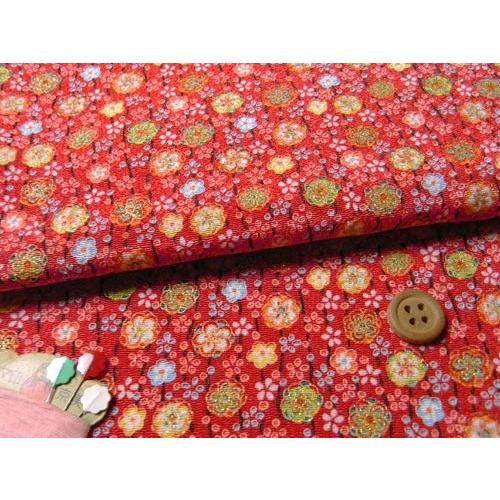 ちりめん生地・華かんざし(赤) 10cm単位 切り売り