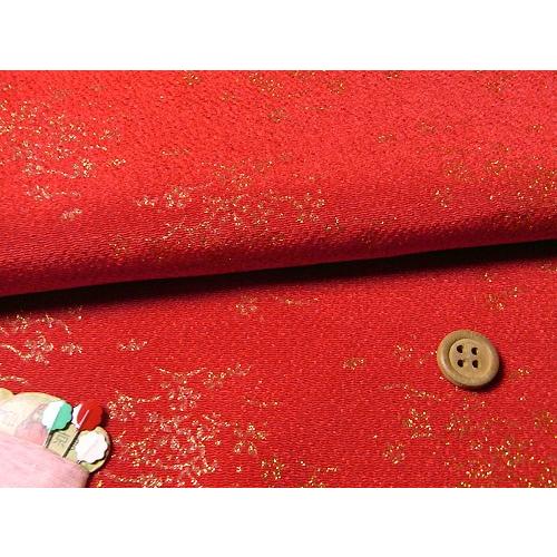 ちりめん生地・露芝に桜(赤) 10cm単位 切り売り
