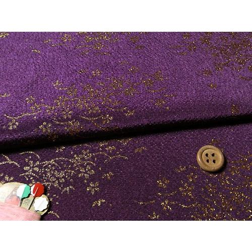 ちりめん生地・露芝に桜(京紫) 10cm単位 切り売り
