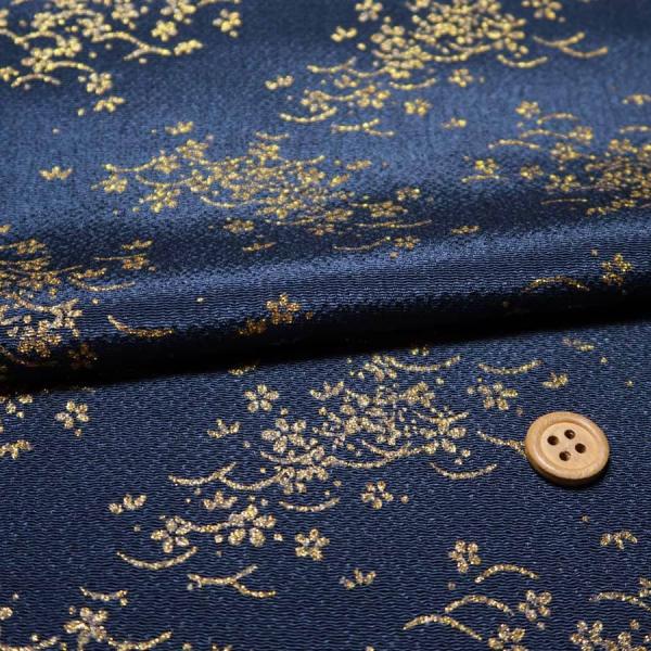 ちりめん生地 露芝に桜(濃紺) 10cm単位 切り売り