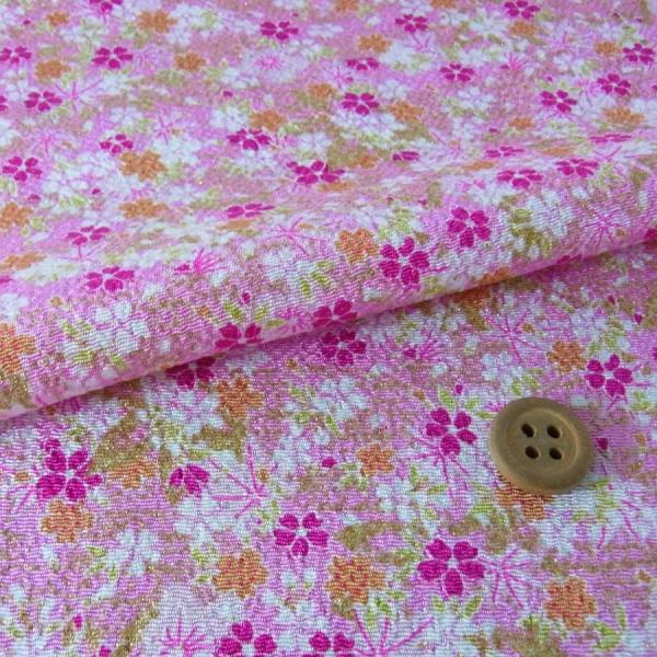 ちりめん生地・春と秋の花景色(ピンク) 10cm単位 切り売り