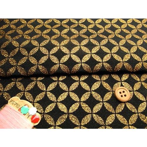 ちりめん生地・金銀七宝つなぎ(黒/金) 10cm単位 切り売り