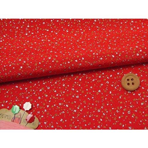 ちりめん生地・金銀あられ(赤) 10cm単位 切り売り