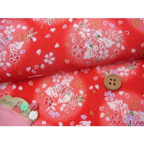 ちりめん生地・宝うさぎ(赤) 10cm単位 切り売り