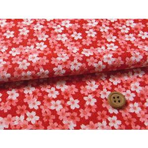 ちりめん生地・桜舞(赤) 10cm単位 切り売り