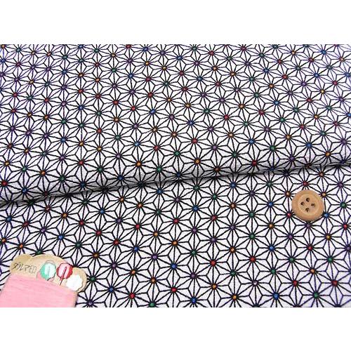 ちりめん生地・モダン麻の葉(白/黒) 10cm単位 切り売り