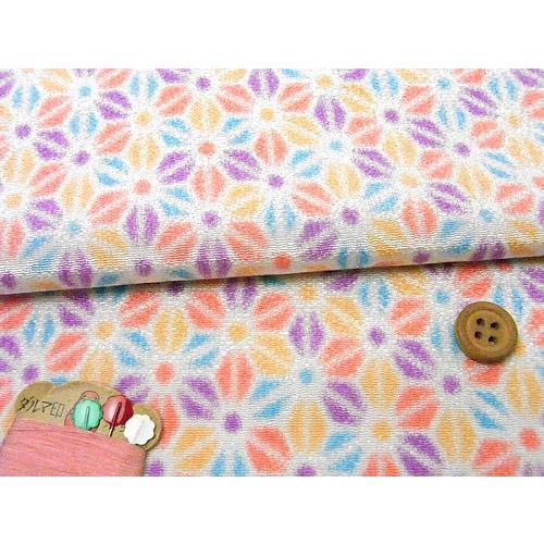 ちりめん生地・麻葉調の花模様(白/紫/水色) 10cm単位 切り売り