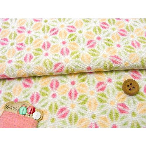 ちりめん生地・麻葉調の花模様(白/黄緑/ピンク) 10cm単位 切り売り