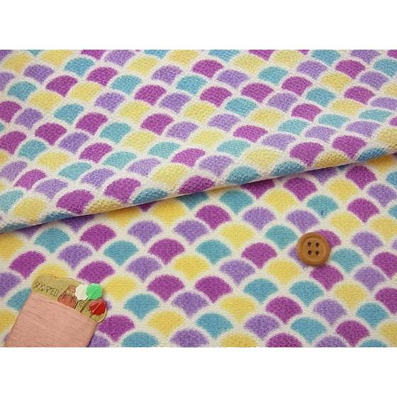 ちりめん生地・扇波(紫) 10cm単位 切り売り