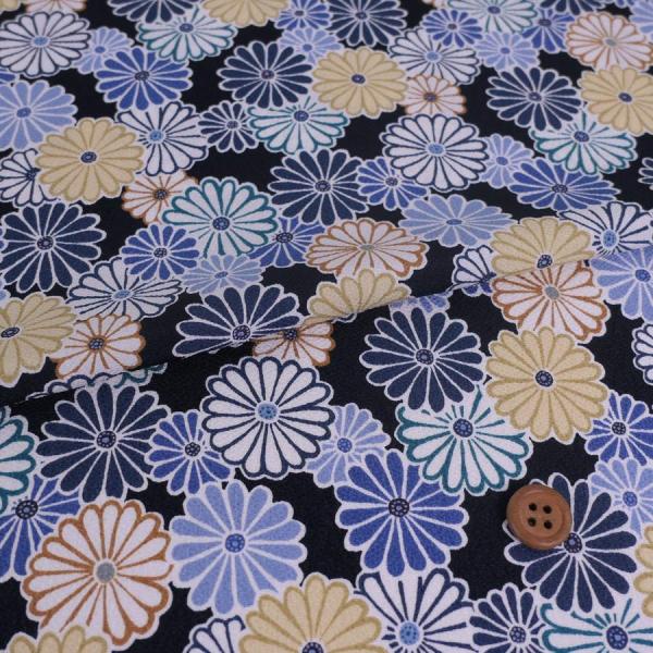 ポリちりめん生地 菊花のいろどり(濃紺) 10cm単位 切り売り