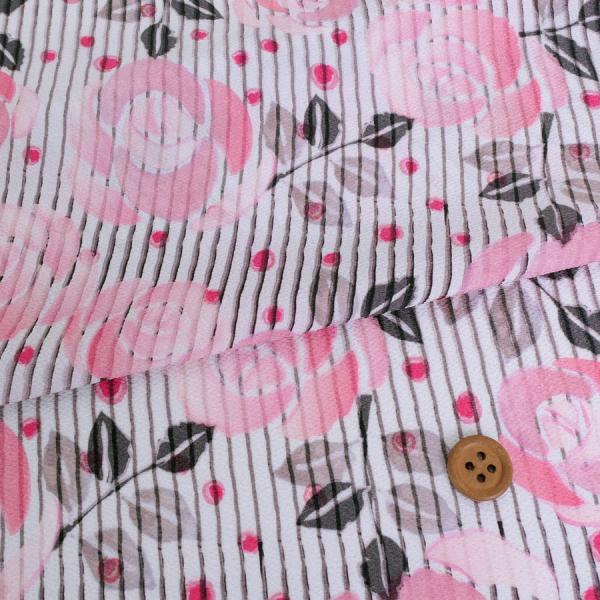 ポリちりめん生地 縞にばら(ピンク/グレイ) 10cm単位 切り売り