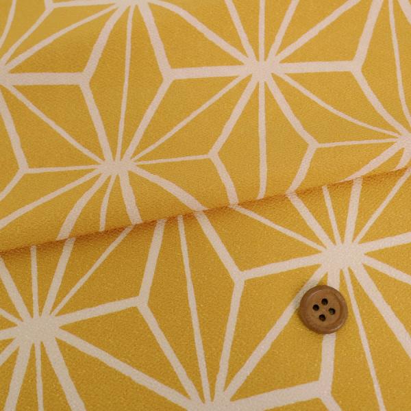 ポリちりめん生地 大きな麻の葉(からし色) 10cm単位 切り売り