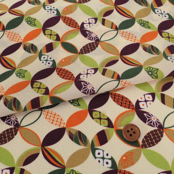 ポリちりめん生地 彩り七宝(アイボリーベージュ) 10cm単位 切り売り