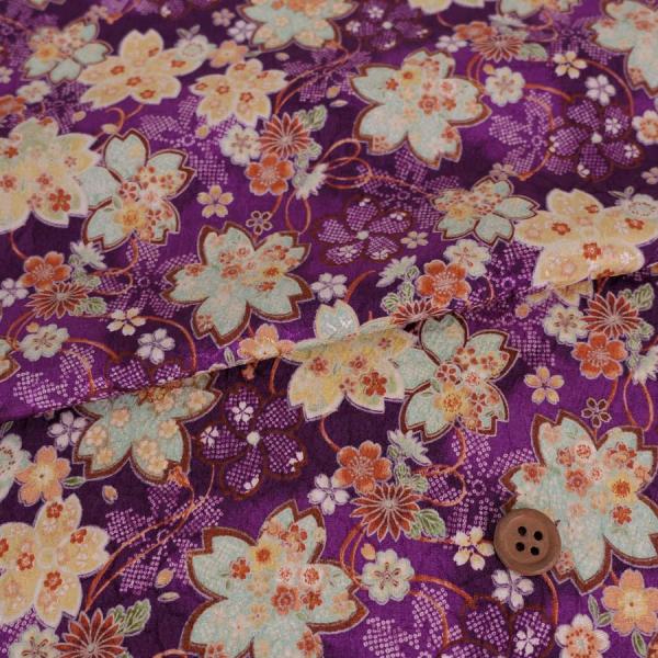 ポリジャガードちりめん生地 さくら(紫)10cm単位 切り売り