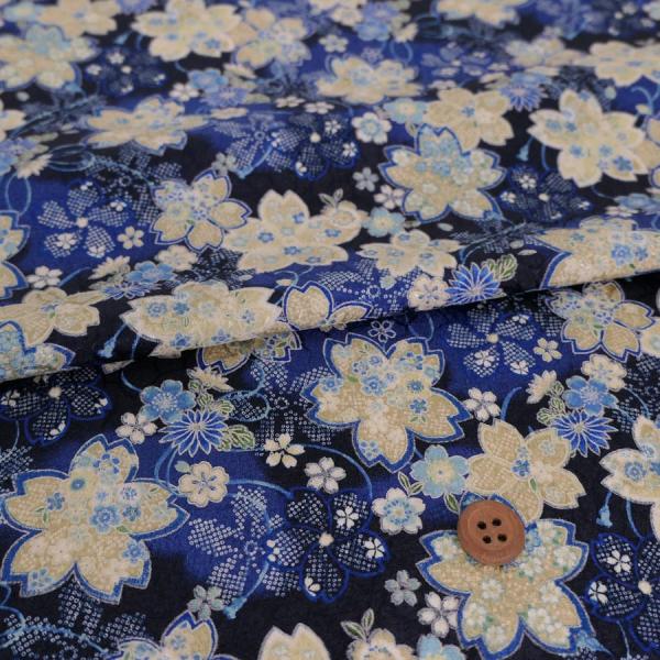 ポリジャガードちりめん生地 さくら(紺色)10cm単位 切り売り